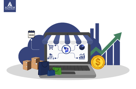 Illustration showing the future of retail and supply chain operations in the UAE using Microsoft Dynamics 365 with real-time inventory and connected data.