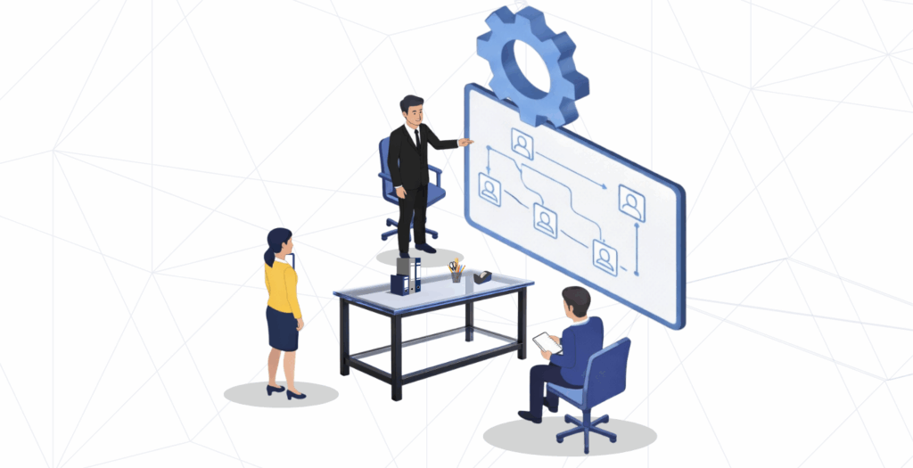 Professionals collaborating with an automation partner to design workflows that reflect real business operations and improve adoption.