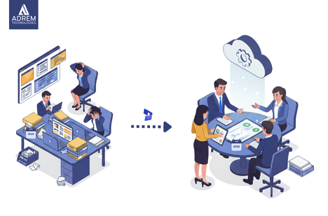 Illustration showing business teams using human-centered automation workflows with AI-driven insights to reduce delays and improve decision-making